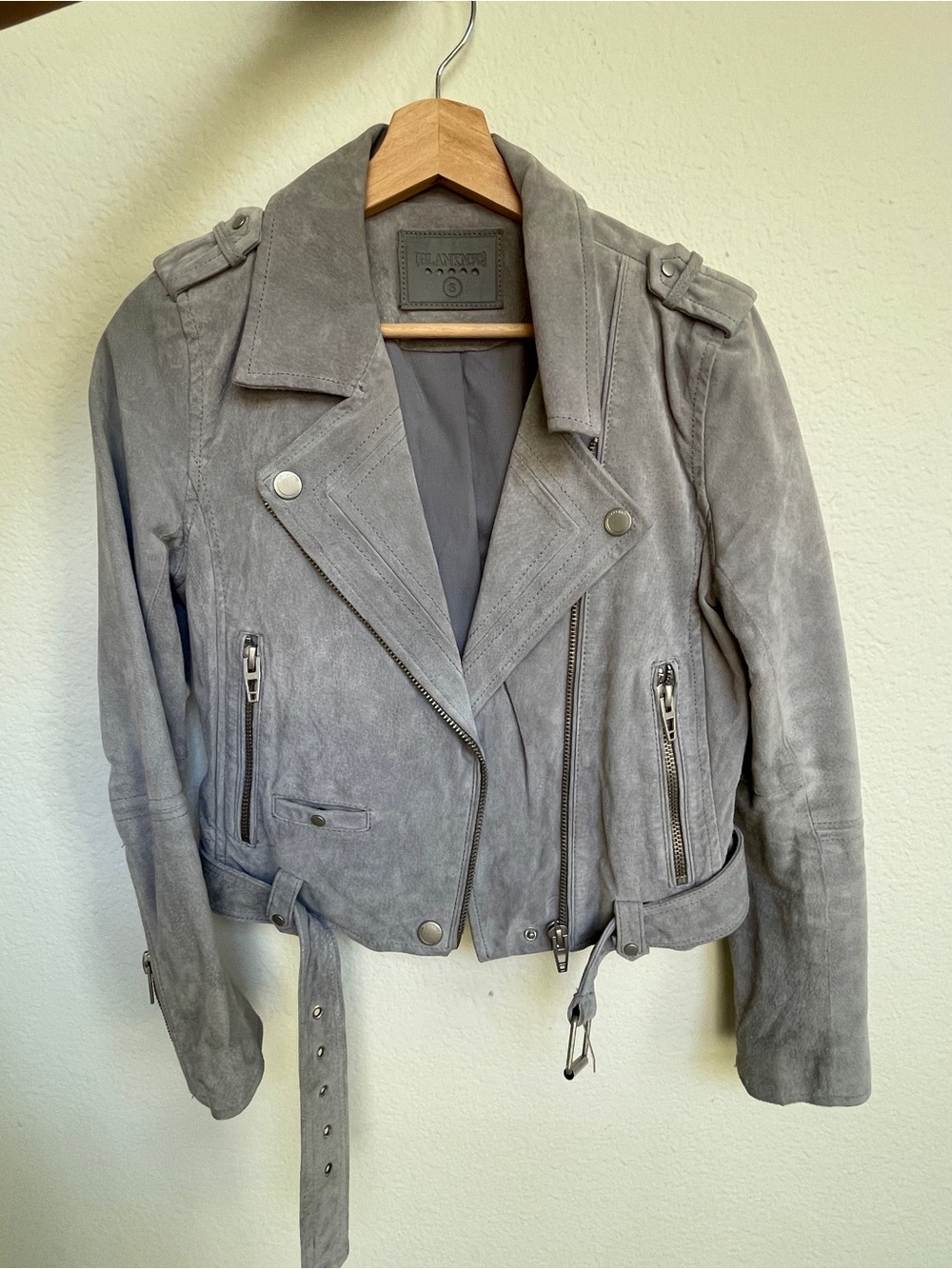 Blank NYC Gray Suede Belted Moto Jacket